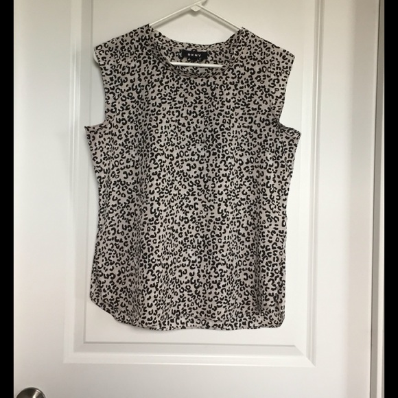 DKNY Leopard Animal Print Flutter Sleeve Top Tank Sleeveless Small - Picture 3 of 7